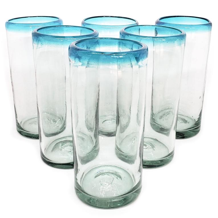 Aqua Blue Rim 20 oz Tall Iced Tea Glasses (set of 6)